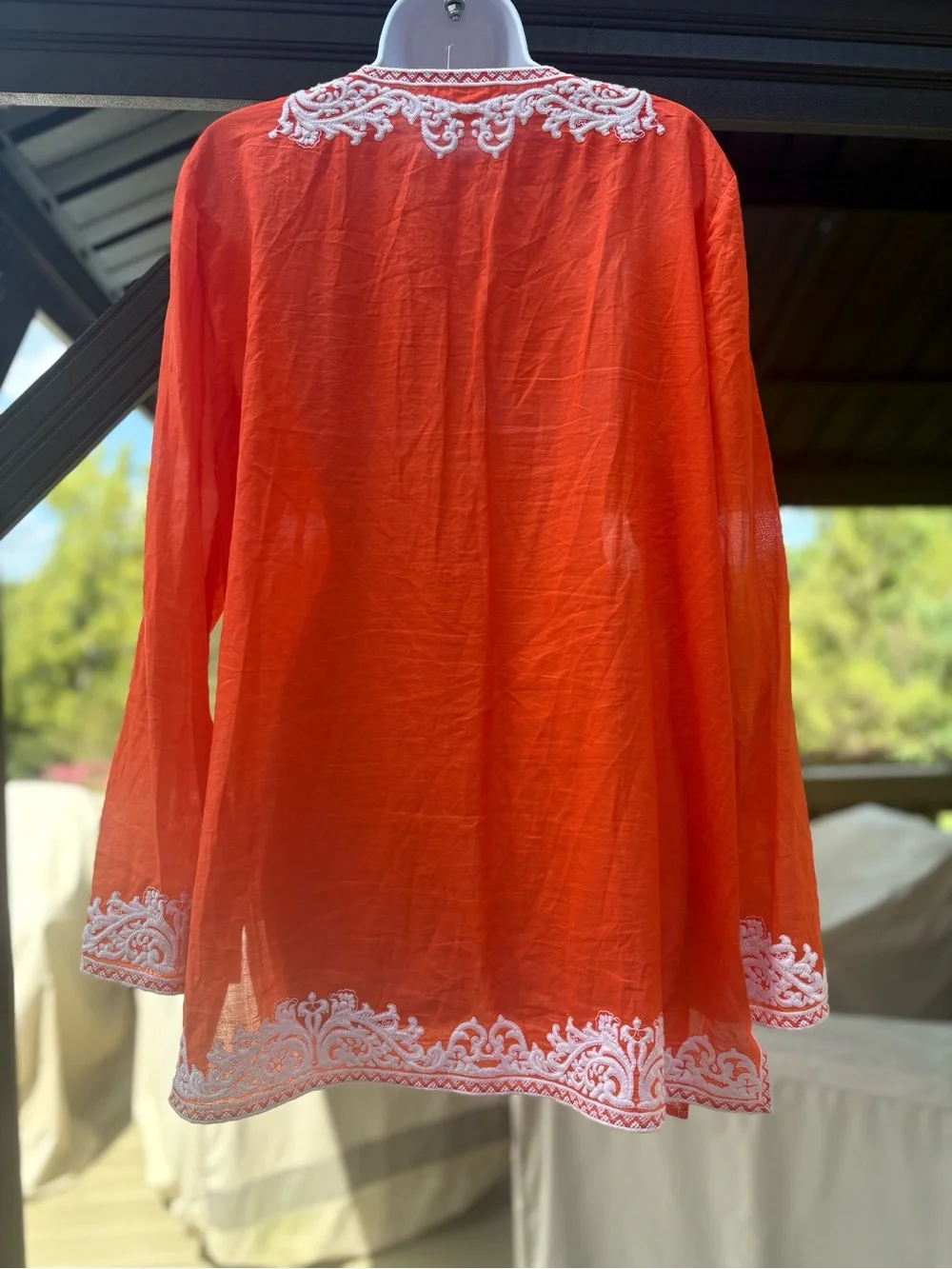 Michael Kors Orange Tunic with White Embroidery, Size: XL